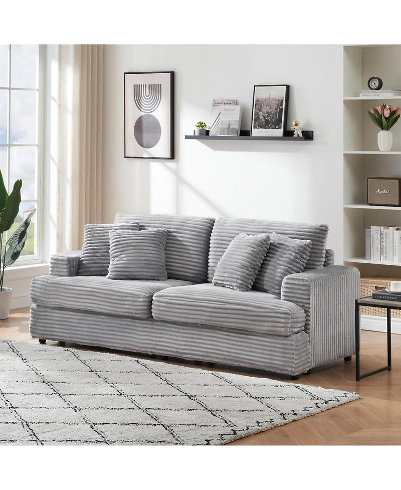 Streamdale 79.3" Corduroy Sofa with 4 Pillows