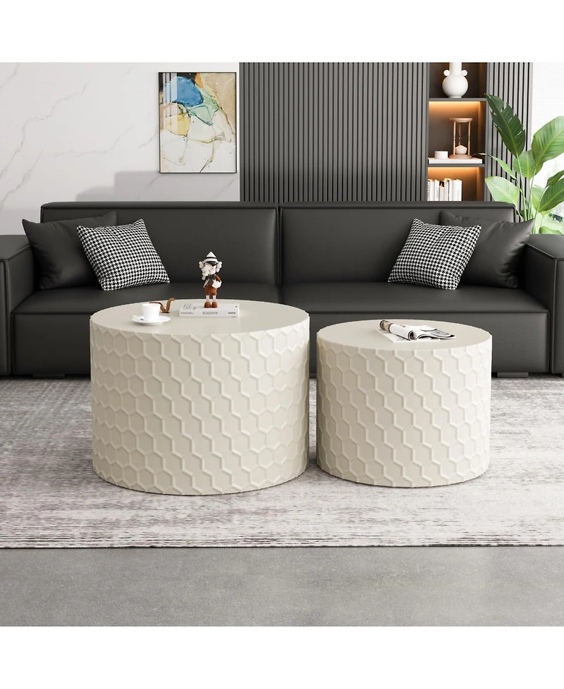 Streamdale Minimalist Nesting Coffee Table Set, Honeycomb Design (Beige)