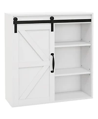 Farmhouse Bathroom Wall Cabinet, Medicine Cabinet with Sliding Barn Door and Adjustable Shelf, Over the Toilet Cabinet, White
