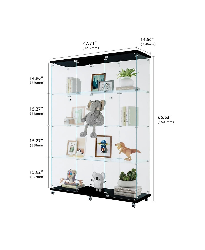 Streamdale 3 Door Glass Cabinet Glass Display Cabinet with 4 Shelves, Black