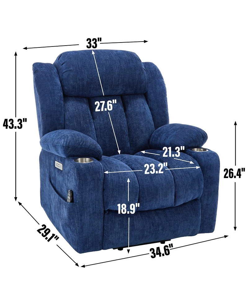 Streamdale Chenille Power Lift Recliner, Massage & Heat, Usb, Cup Holders
