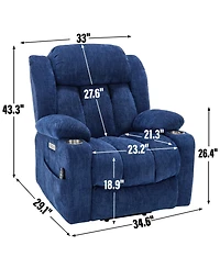 Streamdale Chenille Power Lift Recliner, Massage & Heat, Usb, Cup Holders