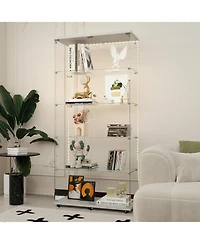Streamdale White Tempered Glass Cabinet w/ Led, Lock & Wheels