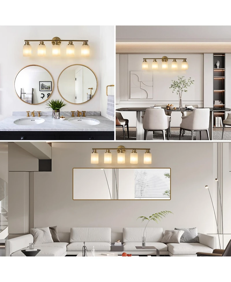 Streamdale 5-Light Golden Bathroom Vanity Light Fixture, Frosted Glass Shades, Modern Wall Mounted Lighting (No Bulbs)