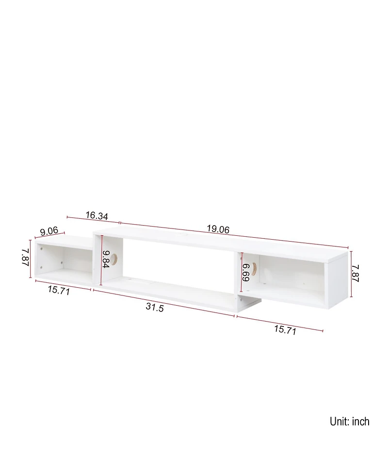 Streamdale 65.35in Wall Mounted Floating Tv Stand with 20 Color LEDs and Charging Station
