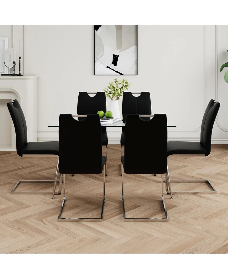 Modern Rectangle Glass Dining Table Set (7-Piece)