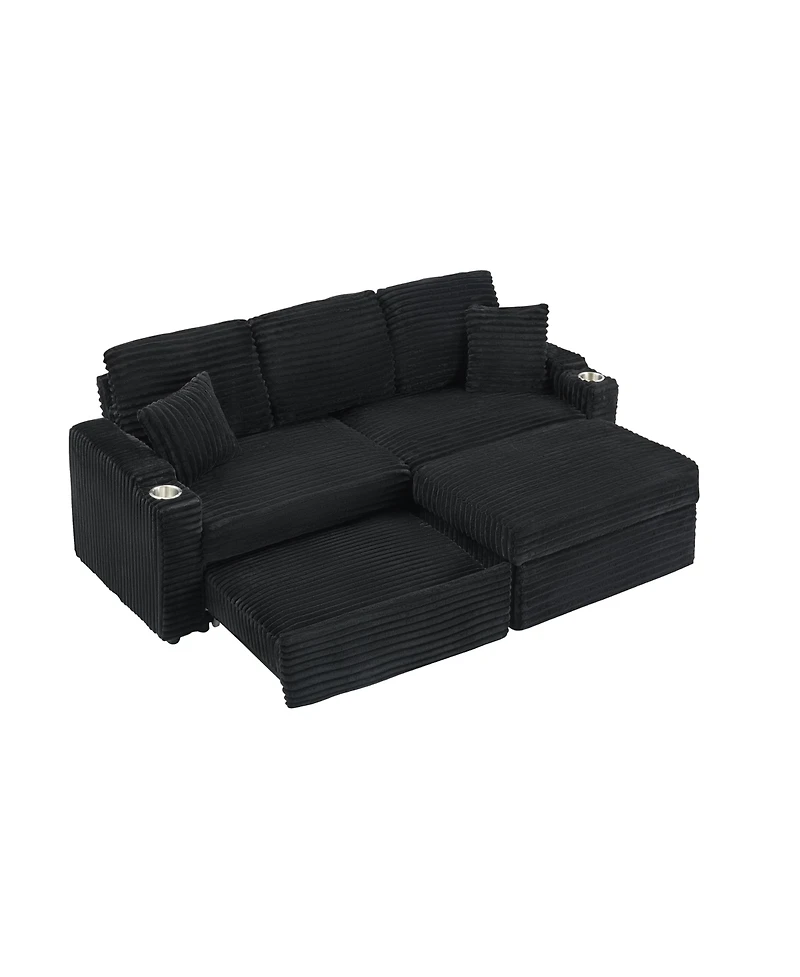 Streamdale 80" Foldable Chaise with Storage and Cup Holders (Corduroy, Black)