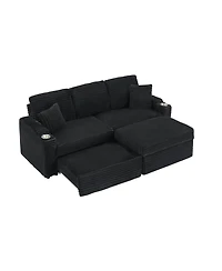 Streamdale 80" Foldable Chaise with Storage and Cup Holders (Corduroy, Black)