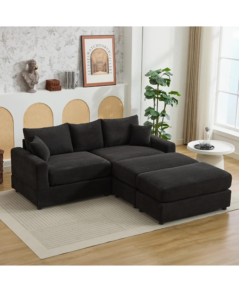 Streamdale Modern Sectional Couch, 2 Pieces Corduroy Couch Cushion Covers, Soft Stretch Sofa Slipcovers with 2pcs Pillows