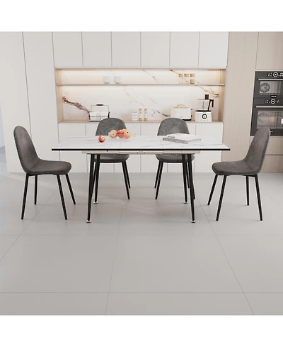 Streamdale Modern 47"-63" Extendable Dining Table & Chair Set, 4-Piece, White Table, Gray Round Chairs
