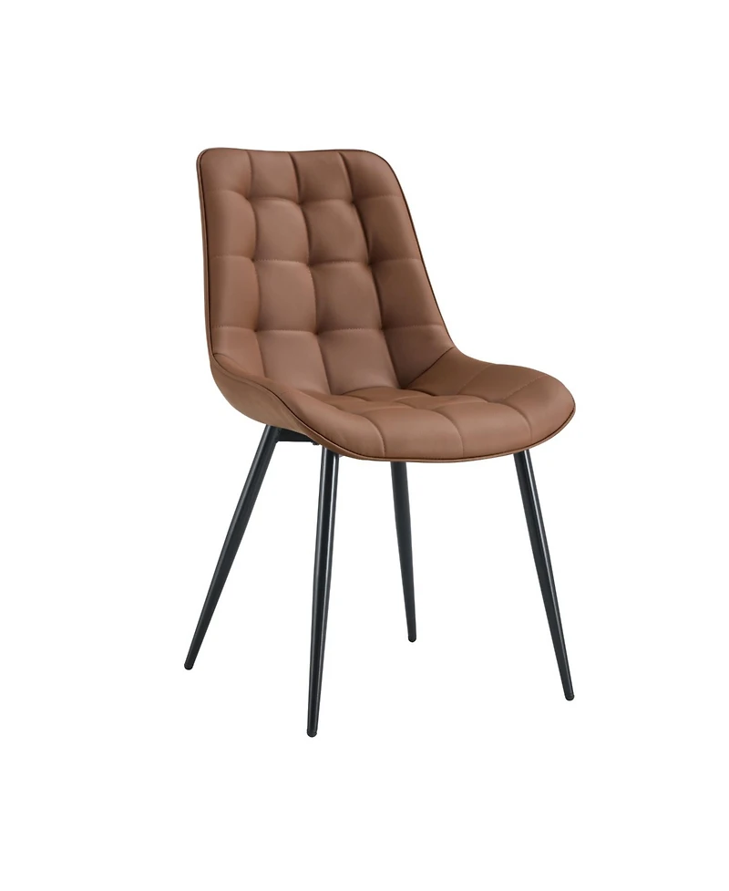 Streamdale Modern Glass Table and Pu Leather Dining Set with 4 Chairs (Brown Pu Chairs and Glass Table with Black Legs)