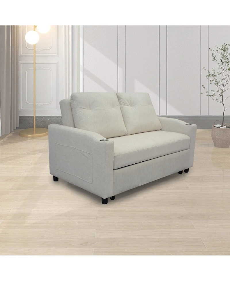 Streamdale Modern Velvet Foldable Sofa Bed with Adjustable Back, Usb Port, Ashtray, and Swivel Phone Stand