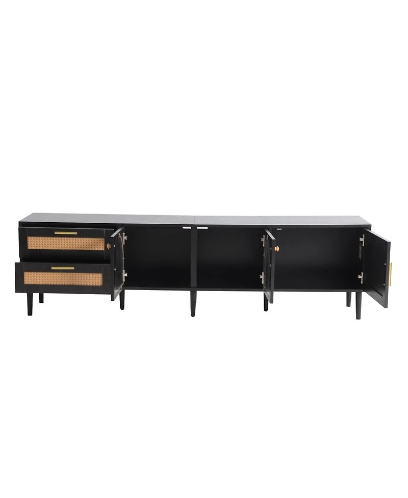Streamdale Rattan Tv Stand with 3 Cabinets & Led Light