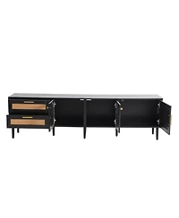 Streamdale Rattan Tv Stand with 3 Cabinets & Led Light