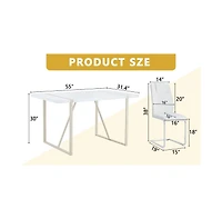 Streamdale Cream-White Mdf Dining Table (55"x31") with 6 White Chairs & Silver Legs
