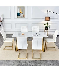 Streamdale Luxurious 63" Sintered Stone Table with Golden Butterfly Legs & 6 Pu Chairs