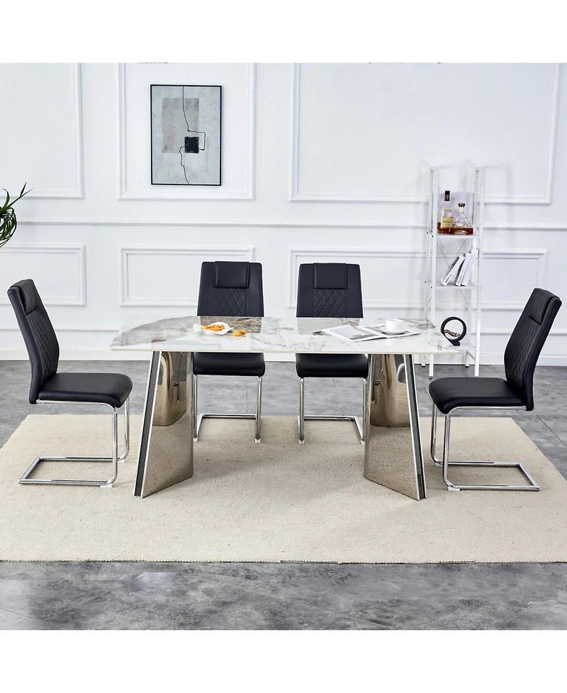 Streamdale Luxurious Pandora Sintered Stone Table with Butterfly Legs & Black Pu Chairs