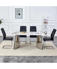 Streamdale Luxurious Pandora Sintered Stone Table with Butterfly Legs & Black Pu Chairs
