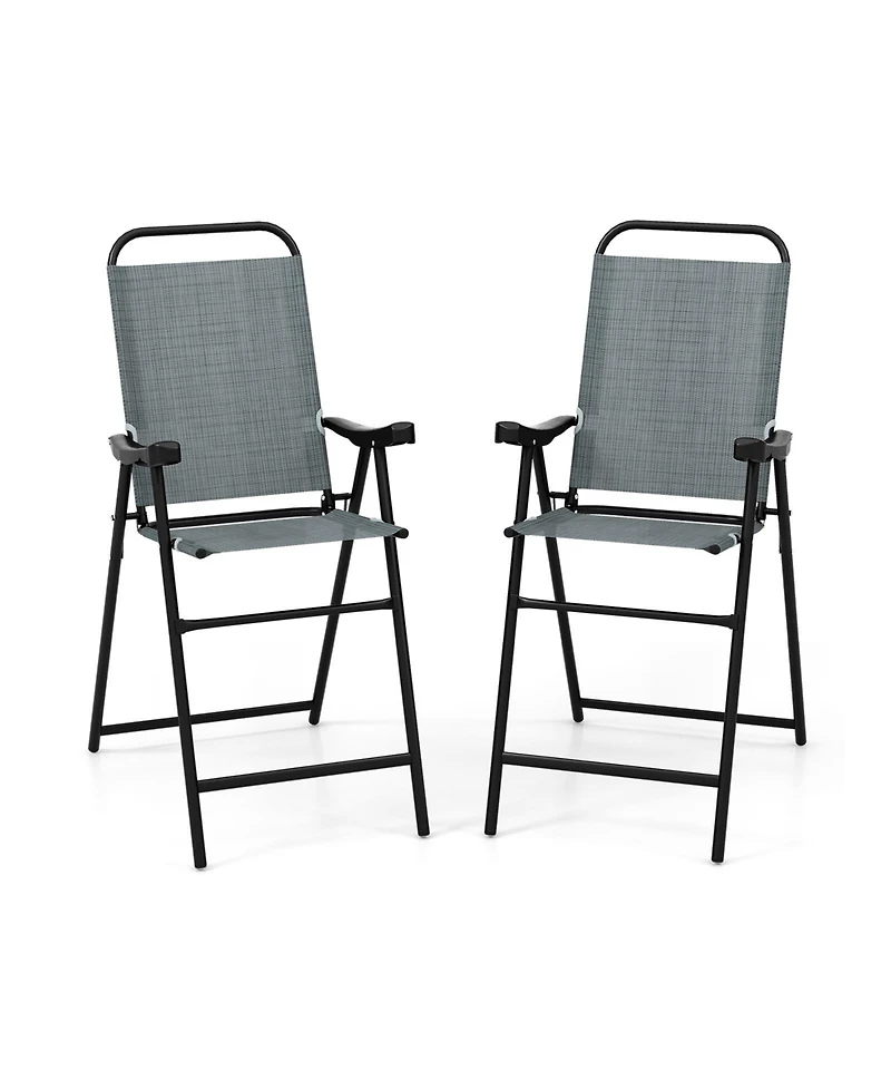 Patio Folding Bar Stool Set of 2 with Metal Frame and Footrest