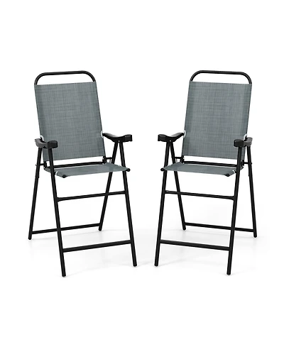 Patio Folding Bar Stool Set of 2 with Metal Frame and Footrest