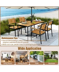 Patio Outdoor Dining Chair Set of 2 with Metal and Acacia Wood Frame