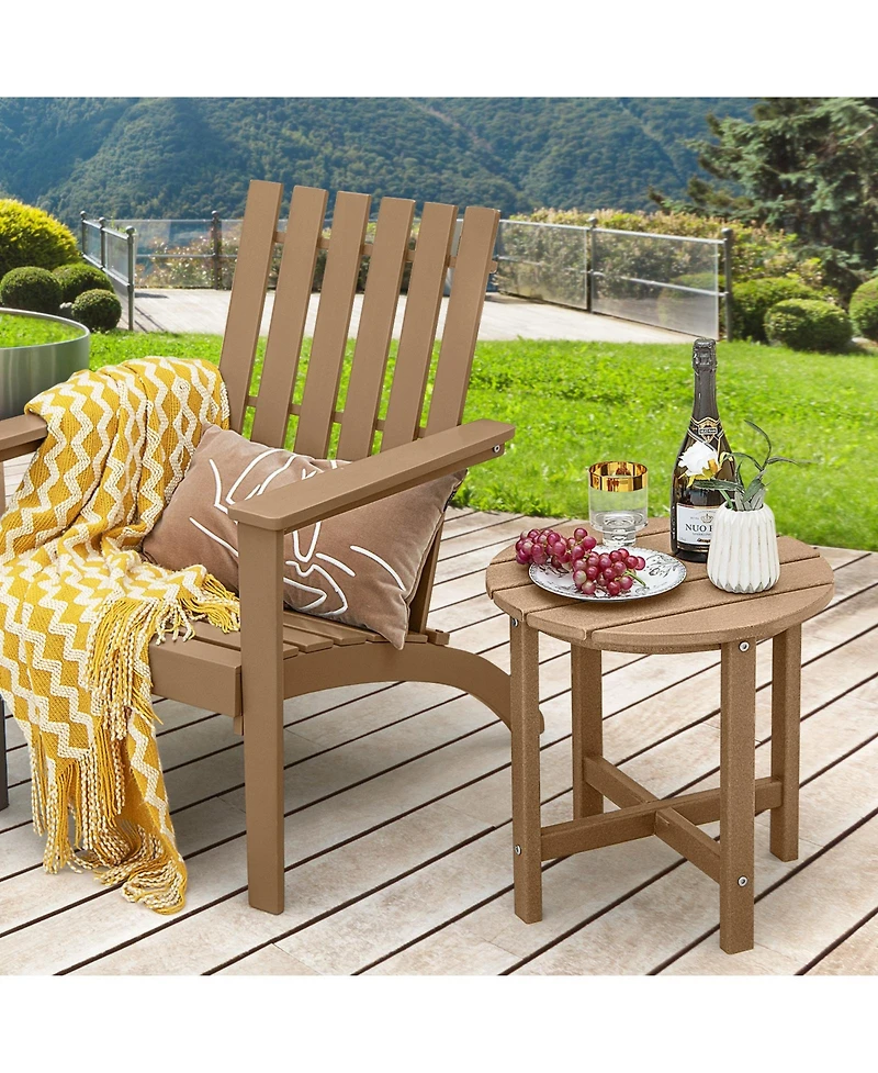 Set of 2 18 Inch Round Weather-Resistant Adirondack Side Tables-Brown