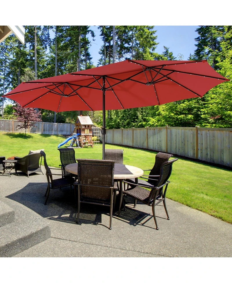 15 Feet Twin Patio Umbrella with 48 Solar Led Lights