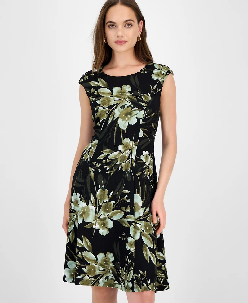 Connected Women's Printed Cap-Sleeve Dress