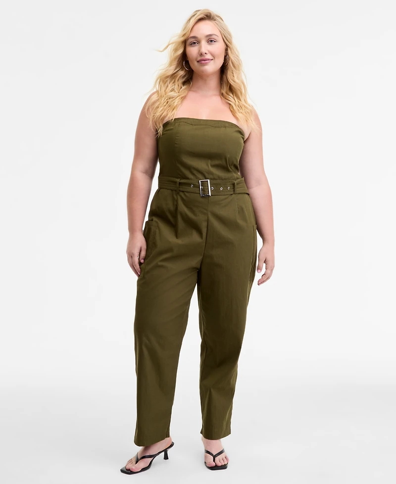 Bar Iii Trendy Plus Strapless Belted Utility Jumpsuit, Macy's Exclusive
