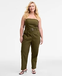 Bar Iii Trendy Plus Strapless Belted Utility Jumpsuit, Macy's Exclusive