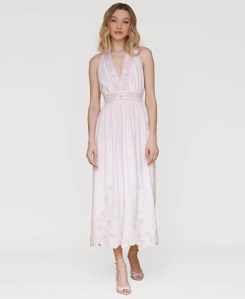 Avec Les Filles Women's Embroidered Cotton Midi Dress