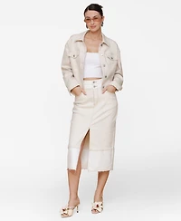 Avec Les Filles Women's Raw Hem Denim Midi Skirt