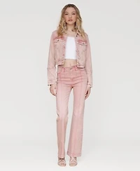 Avec Les Filles Womens Trucker Jacket Pintucked Flared Jeans