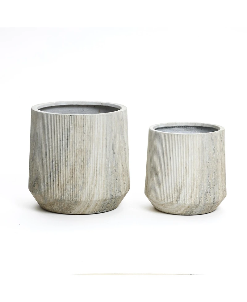 LuxenHome 2-Piece Marble Gray Ribbed Texture MgO Planter Set, Indoor and Outdoor