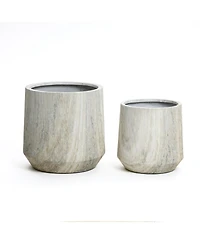 LuxenHome 2-Piece Marble Gray Ribbed Texture MgO Planter Set, Indoor and Outdoor