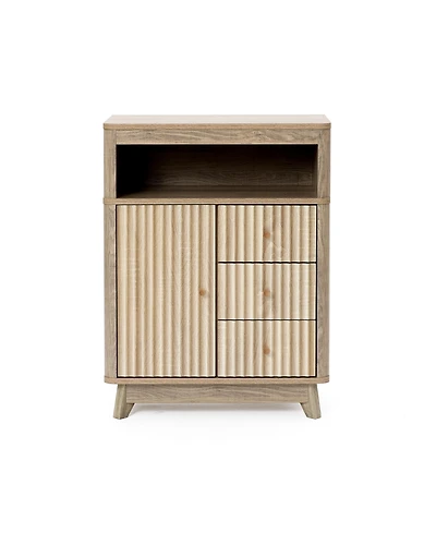LuxenHome Natural Finish Wave-Patterned Manufactured Wood 3-Drawer 1-Door Bathroom Cabinet