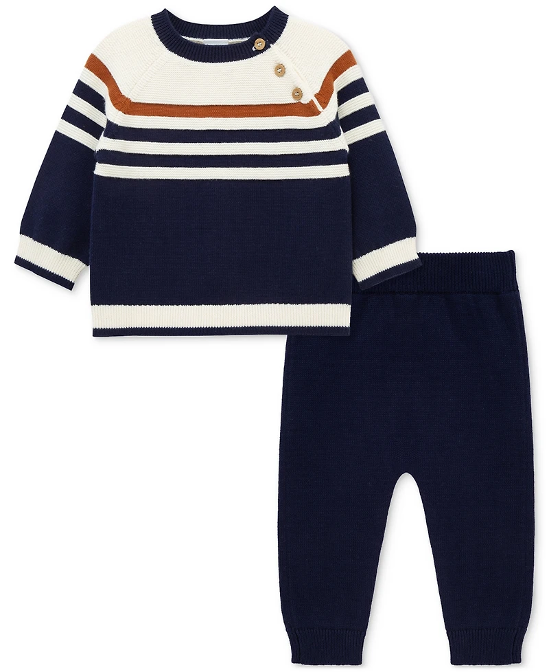 Little Me Baby Boys Cotton Striped Sweater & Pants, 2 Piece Set