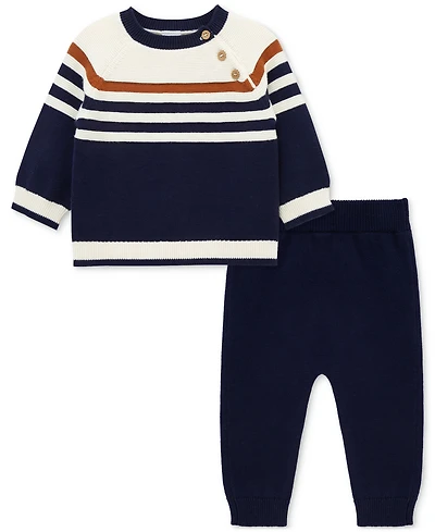 Little Me Baby Boys Cotton Striped Sweater & Pants, 2 Piece Set