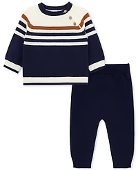 Little Me Baby Boys Cotton Striped Sweater & Pants, 2 Piece Set