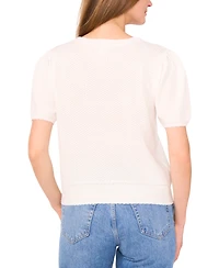 CeCe Women's Pointelle-Stitch Short-Sleeve V-Neck Cardigan