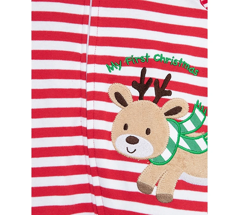 Little Me Baby My 1st Christmas Reindeer Cotton Striped Footed Coverall