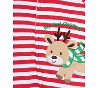 Little Me Baby My 1st Christmas Reindeer Cotton Striped Footed Coverall