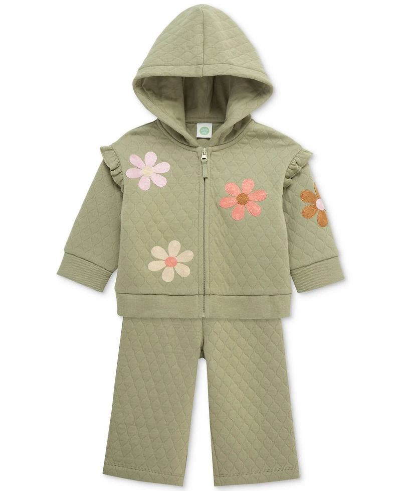 Little Me Baby Girls Flower Hoodie & Pants, 2 Piece Set