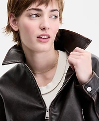 Sebby Women's Faux-Leather Vintage-Wash Bomber Jacket