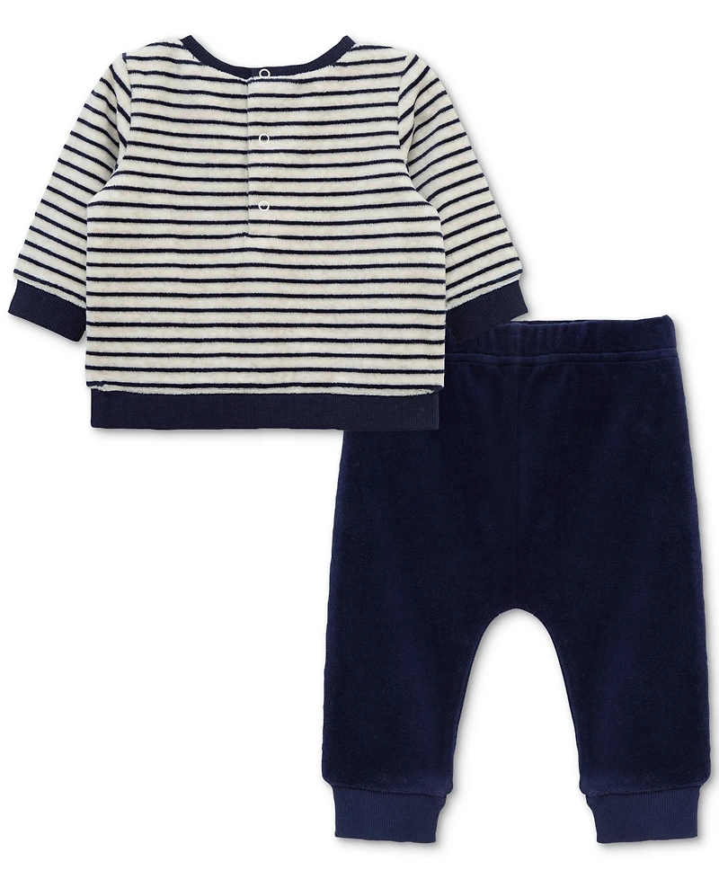 Little Me Baby Boys Dino Striped Velour Top & Pants, 2 Piece Set