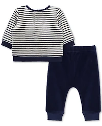 Little Me Baby Boys Dino Striped Velour Top & Pants, 2 Piece Set