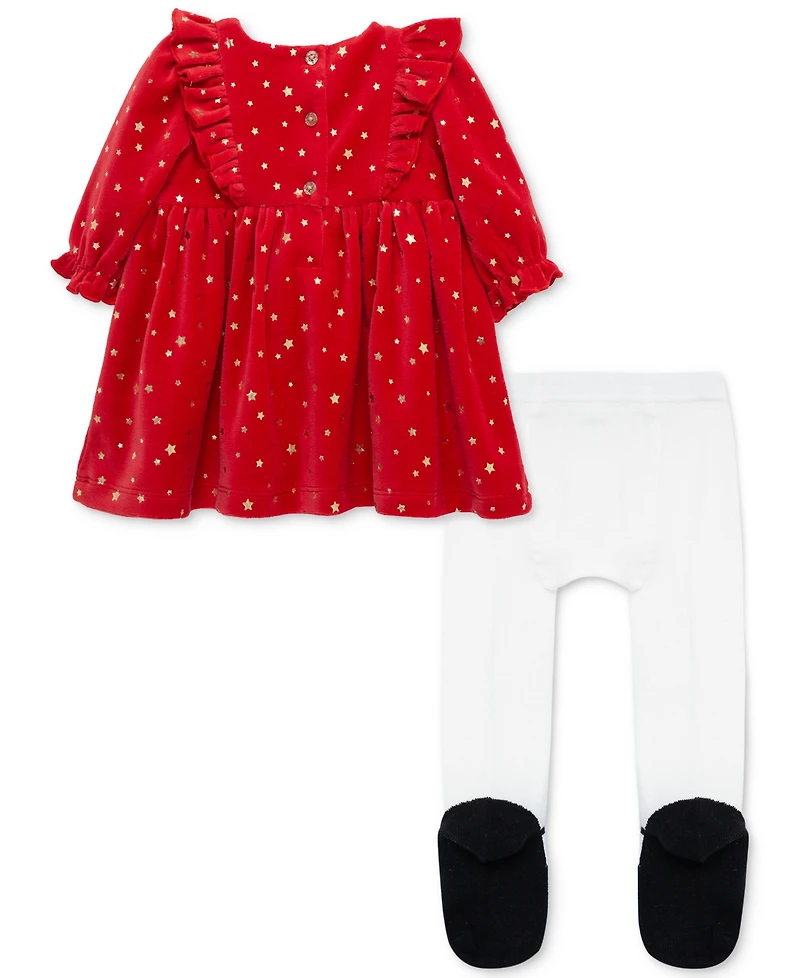 Little Me Baby Girls Shiny Stars Dress & Footed Tights, 2 Piece Set