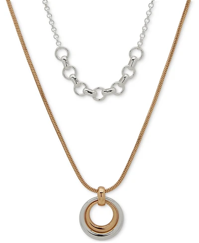 Anne Klein Two-Tone Interlocking Ring Layered Pendant Necklace, 16" + 3" extender