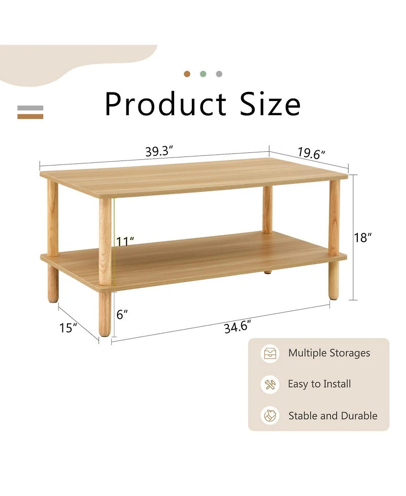 Streamdale Modern 2-Tier Living Room Coffee Table with Open Shelf and Durable Legs