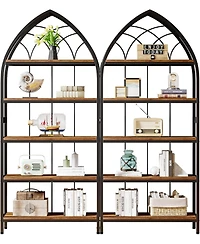 Tribesigns 5-Tier Bookshelf Set of 2, 74.8-Inch Tall Bookshelf, Industrial Curved Freestanding Display Shelf